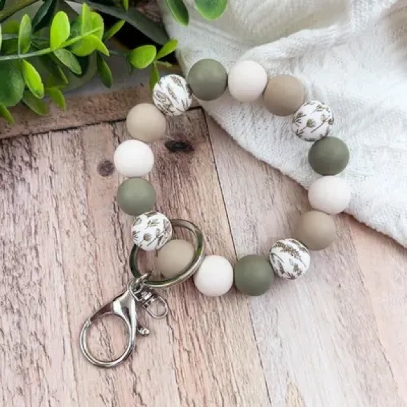 Beaded Wristlet Keychain Bag Charm - Earth Tones - Picture 2 of 4